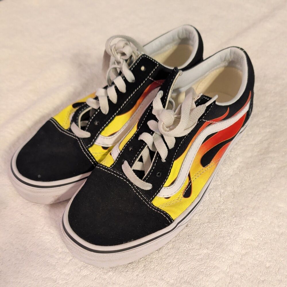 Vans Flame Old Skool Unisex Black/White  Low Top Skate Shoes Men 6 Women 7.5